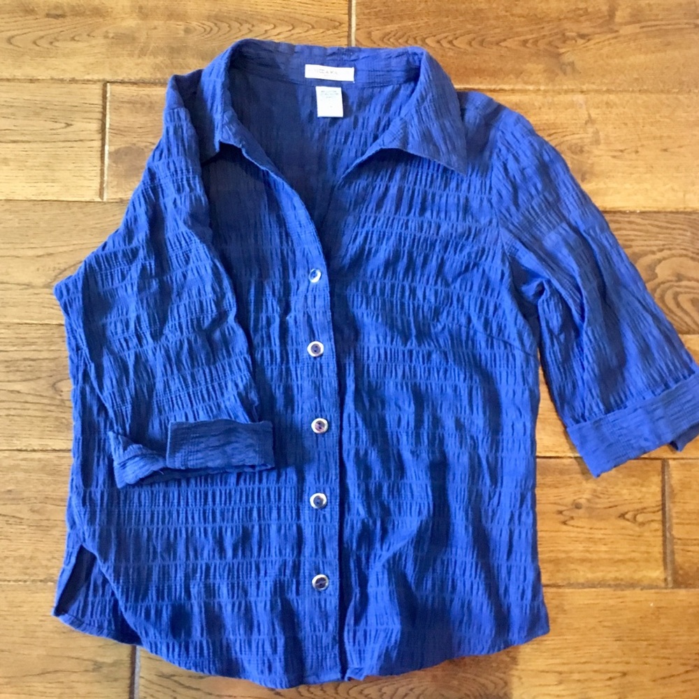 Blue Button Down Blouse with 3/4 sleeves